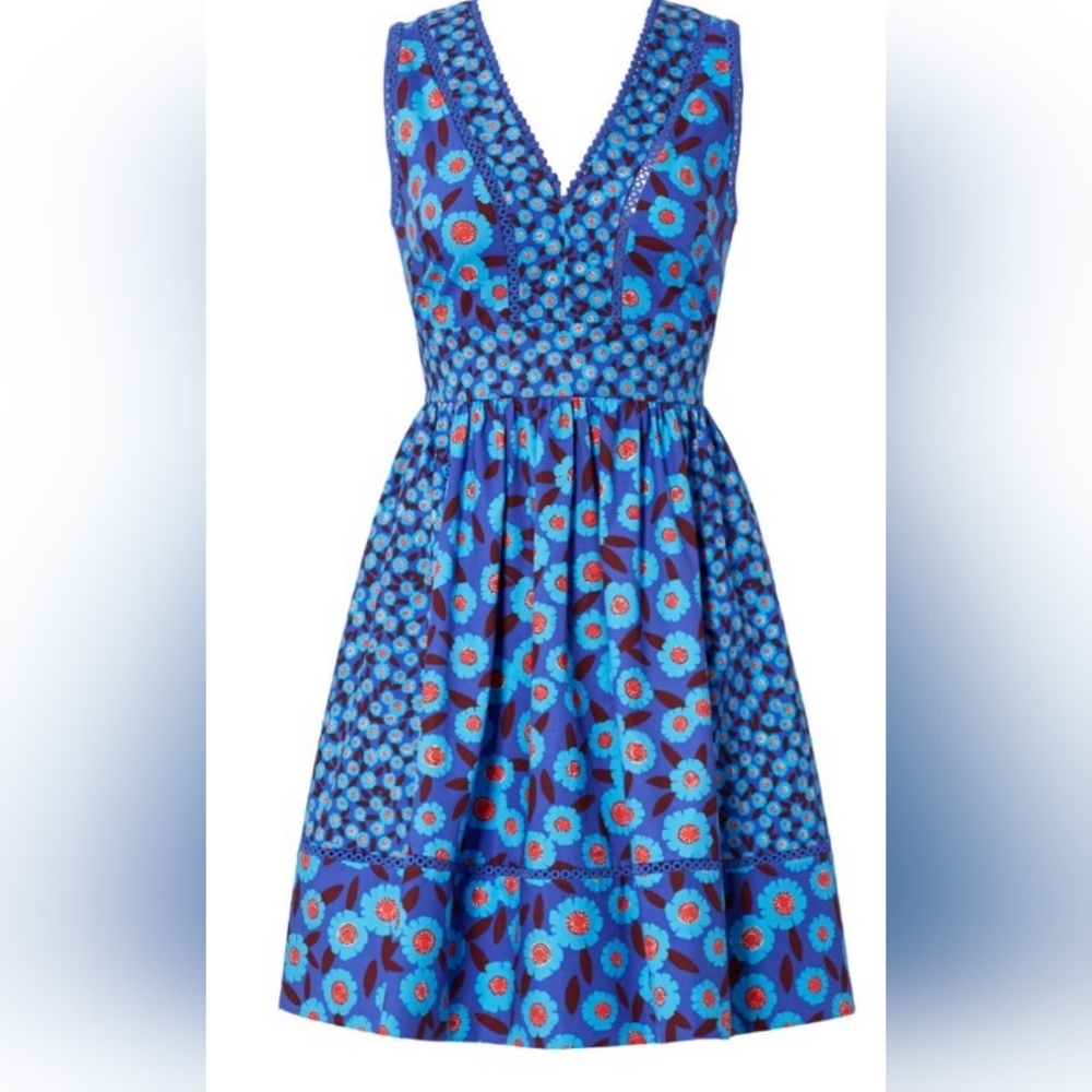 kate spade Blue Mixed Floral Sleeveless Fit-and-Flare Dress - Picture 3 of 16